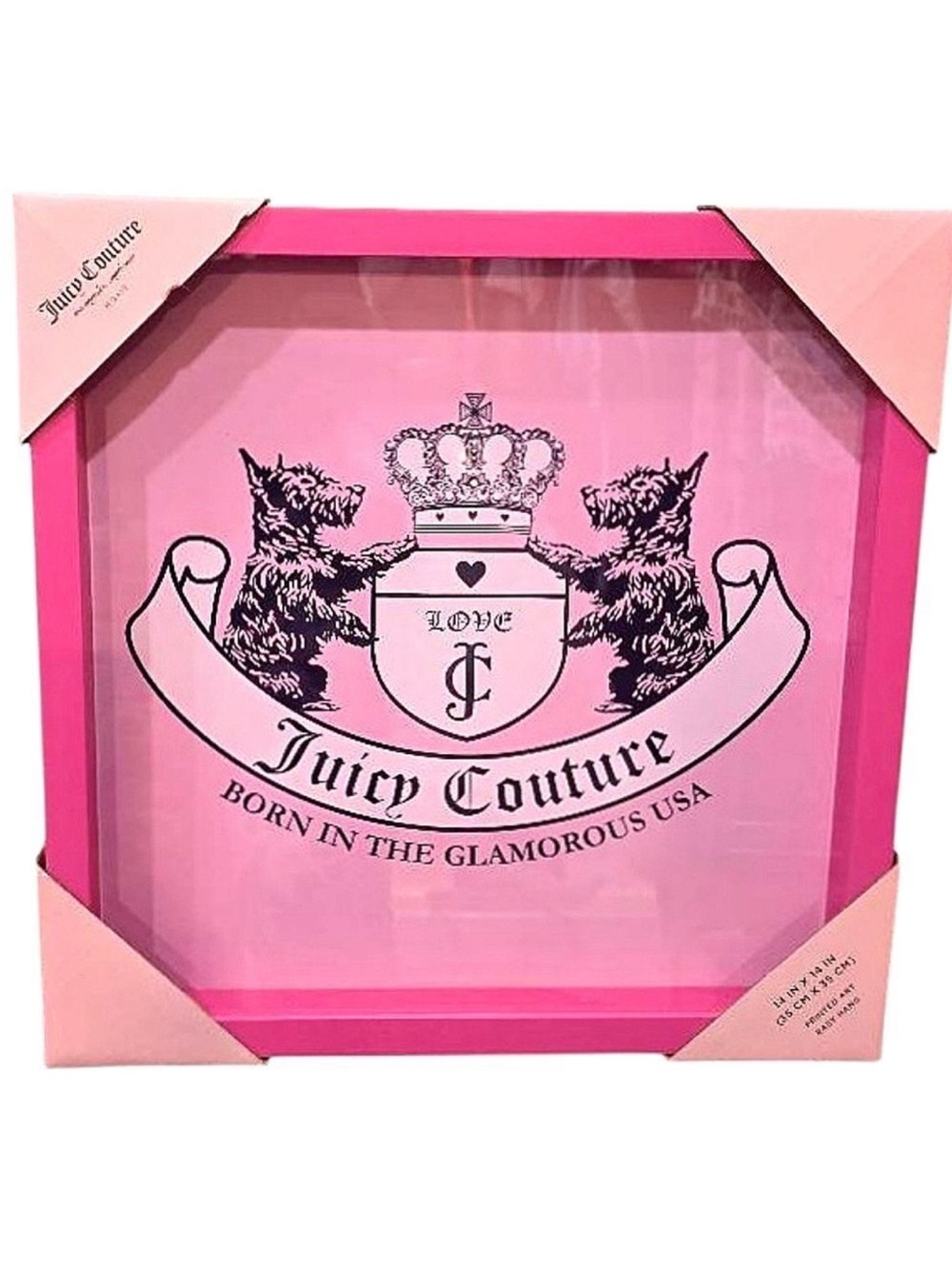 🆕 Juicy Couture Pink Framed Iconic Print Crown Scottie Dog Y2K Glam Decor Crest
